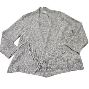 Alfred Dunner Women's Sz XL Gray‎ Nubby Knit Fringe Boho Minimalist Sweater